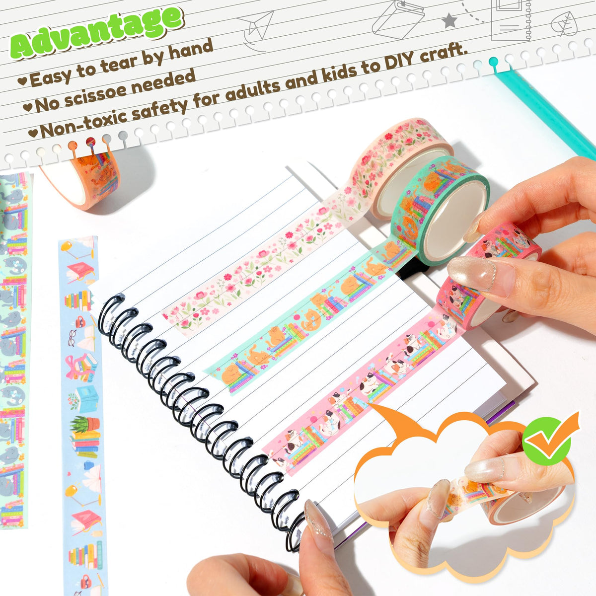 BkeeCten Cats Books Washi Tapes Supplies DIY Craft Bookish Gift Wrapping