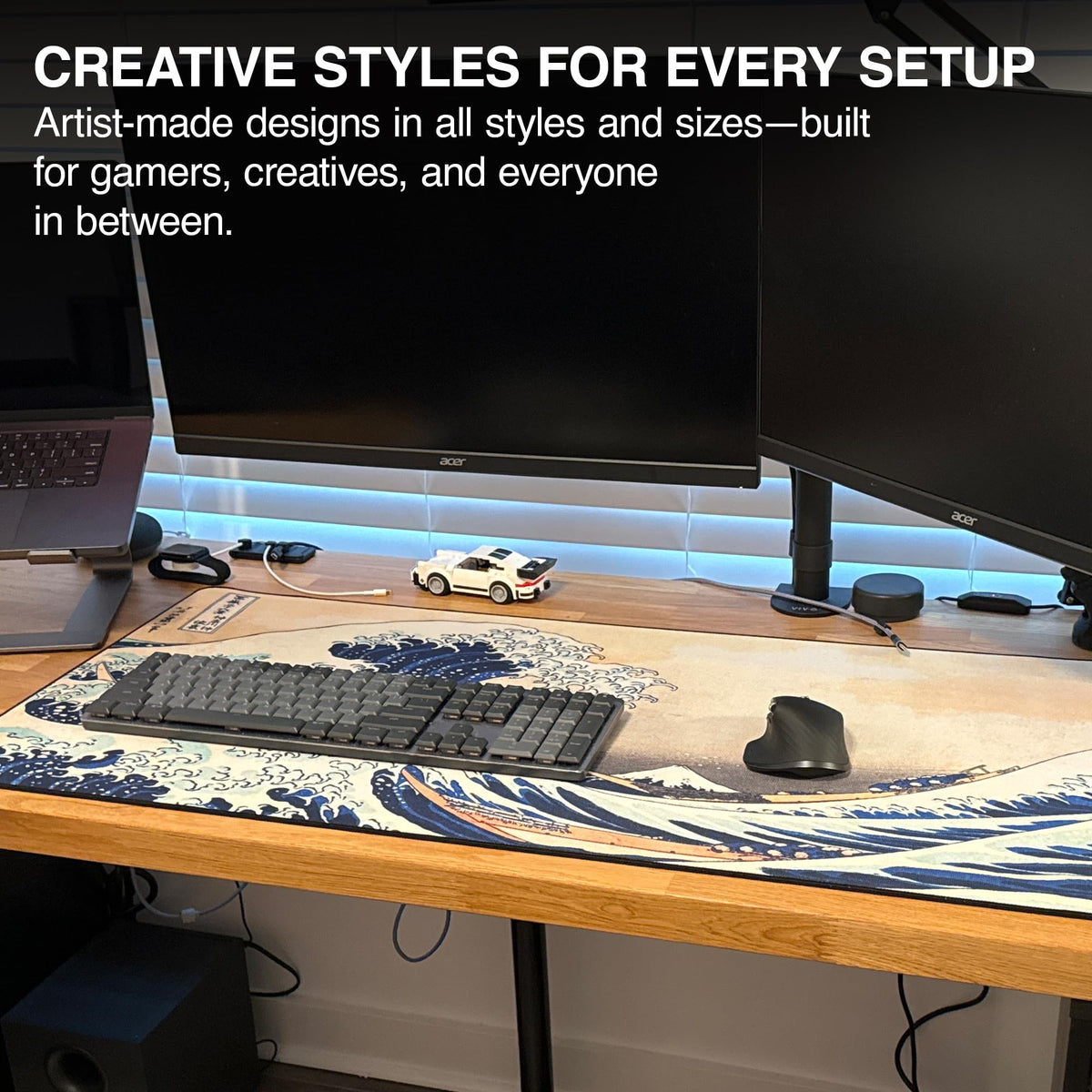 MPCO. Ocean Waves Large Gaming Desk Pad, 36" x 17" Aeroglyde Desk Mat