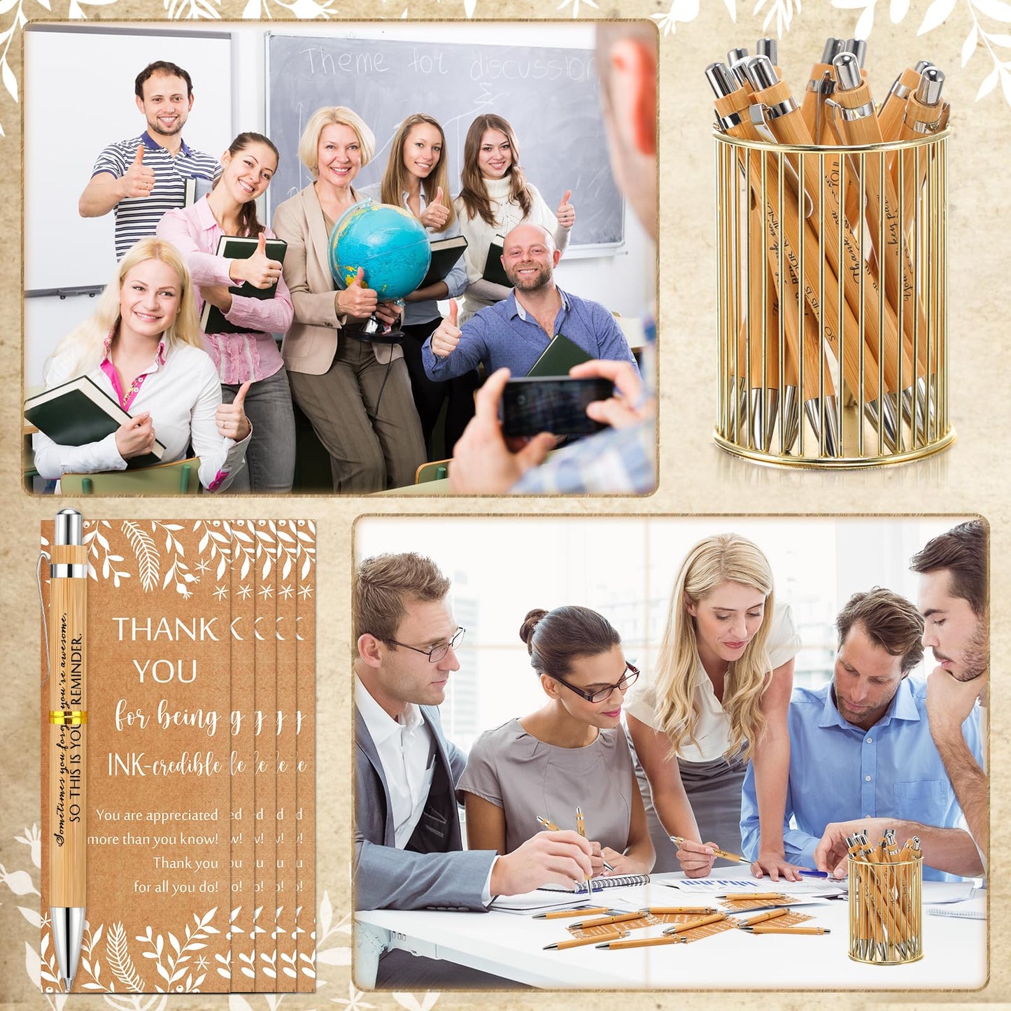 ReliThick 100 Sets Inspirational Bamboo Pen Bulk Staff Appreciation Gifts