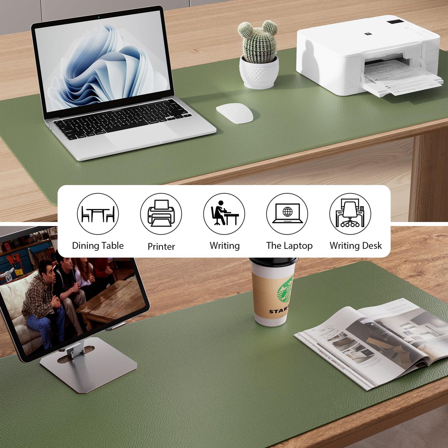 Aothia Leather Desk Pad Protector, Mouse Pad, Office Desk Mat, Non-Slip PU Leather Desk Blotter