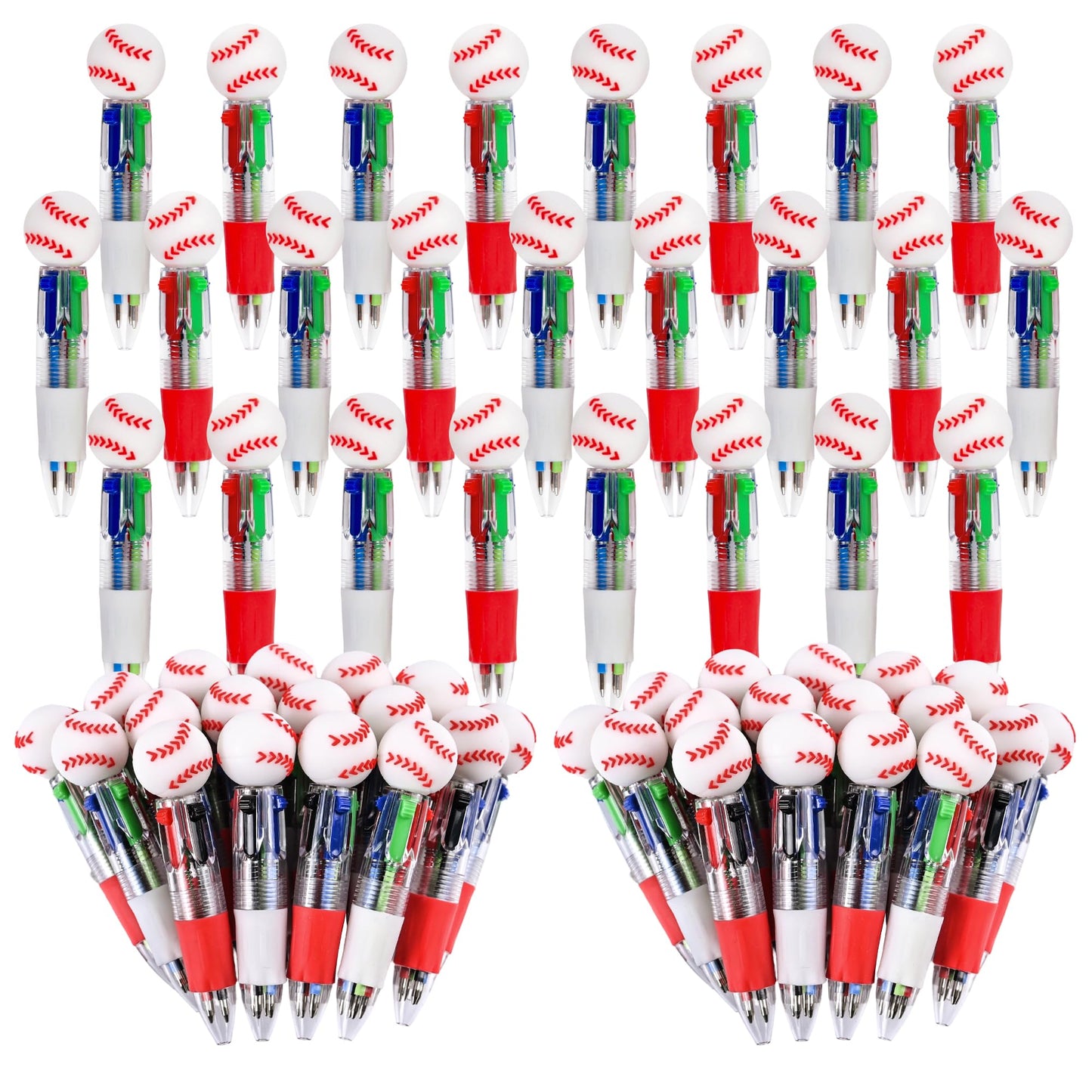 LiYiQ 50 Pcs Baseball Party Favor Multicolor Pen in One Cartoon Cute Fun 4-in-1 Cute Pens Bulk