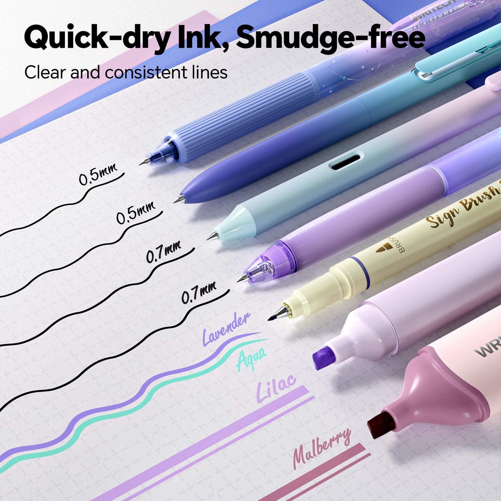 WRITECH Aurora Gel Ink Pens: Black Ink Journaling Drawing No Bleed12ct
