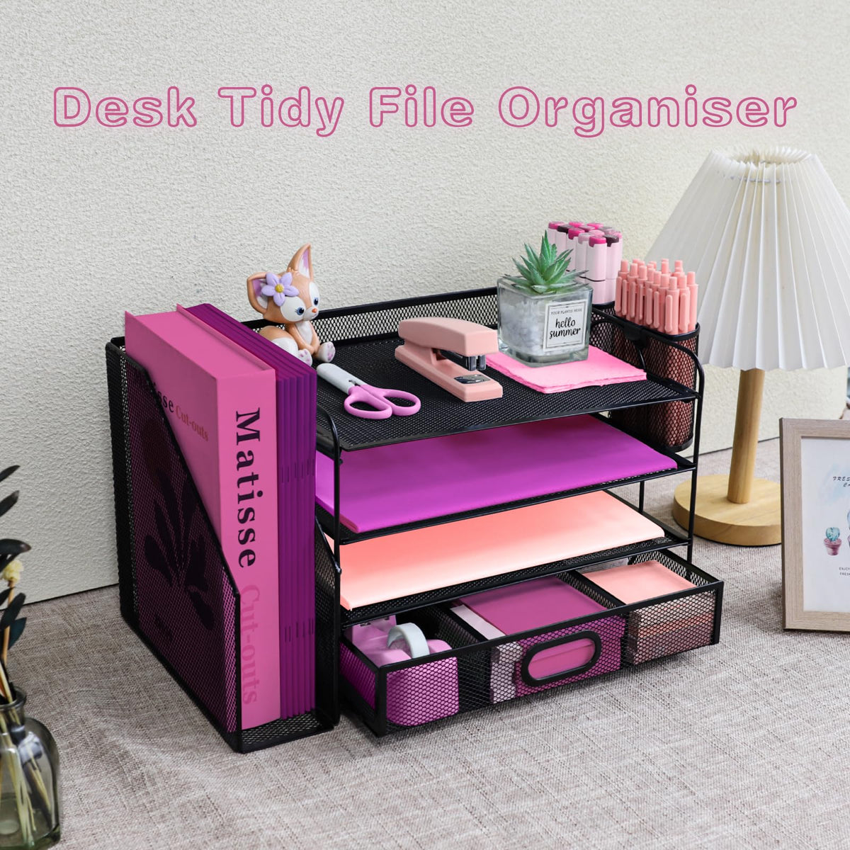ideallife Desk Organizers and Accessories with File Holder, 4-Tier Paper Letter Tray Organiser with