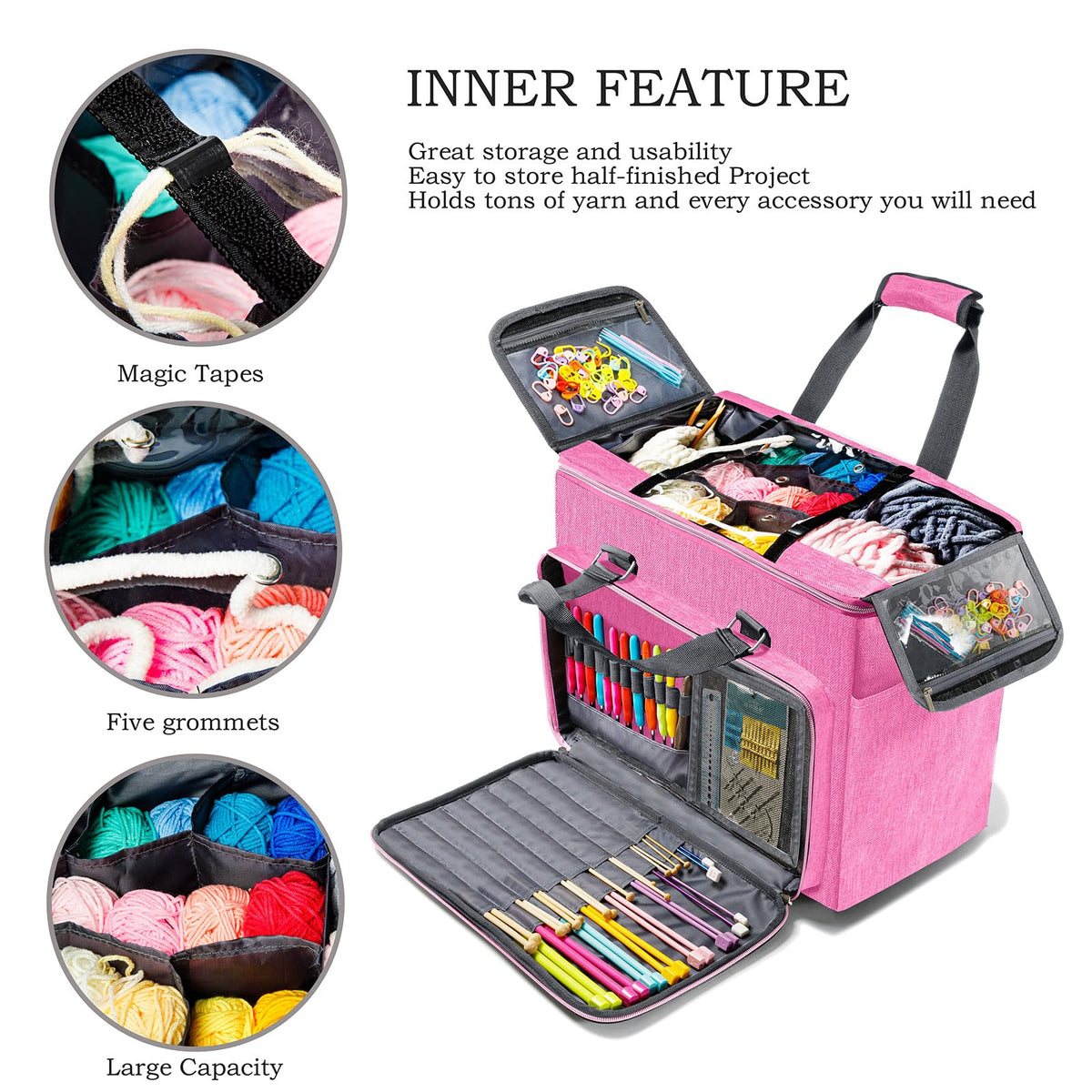 MYBAGZING Knitting Bag, Large Yarn Storage Organizer, Crochet Bags and Totes, Yarn Bags for