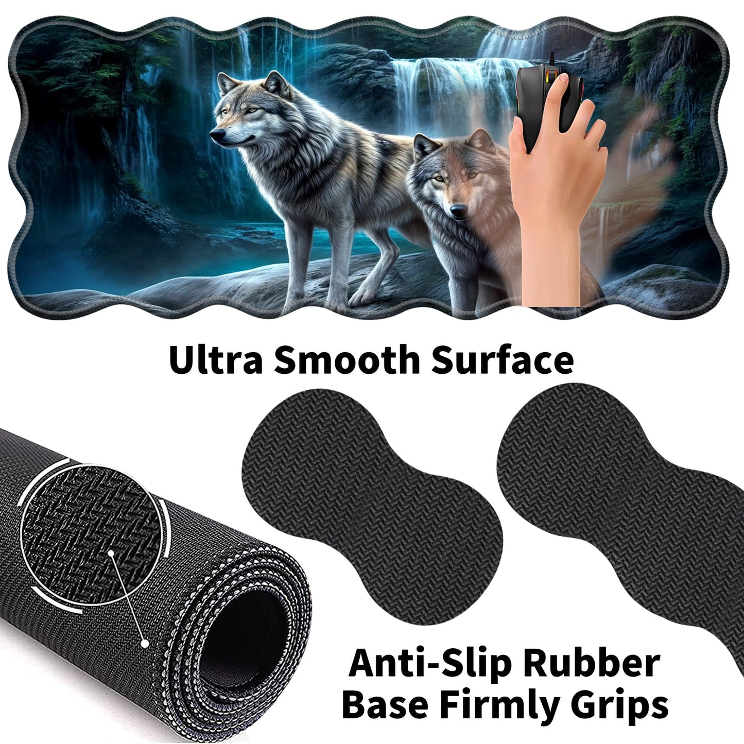 Gaming Mouse Pad Set with Wrist Support, 31.5"x11.8" Large Non-Slip Desk Mat, Ergonomic Keyboard