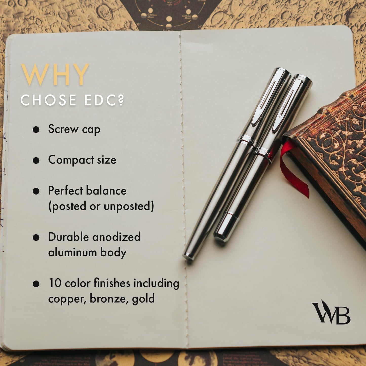 Wordsworth & Black Mini Pocket Fountain Pen for Writing, Medium Nib, Silver