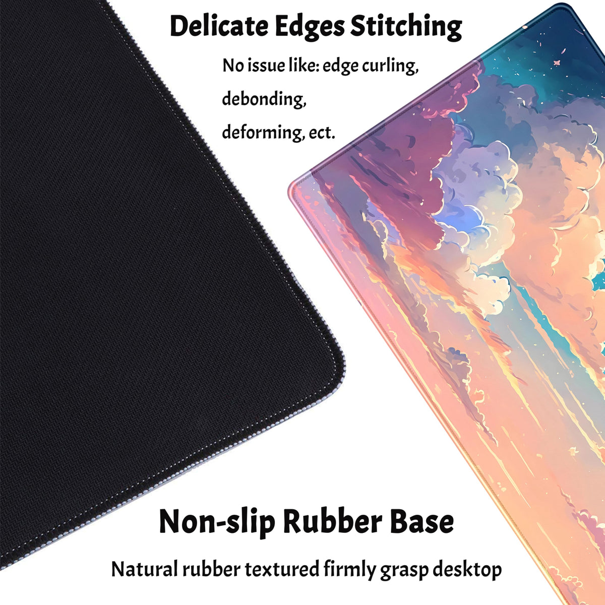 Cool Pink Desk Mat Pastel Clouds Large XXL Gaming Mouse Pad Non-Slip Rubber Base Mousepad, Office