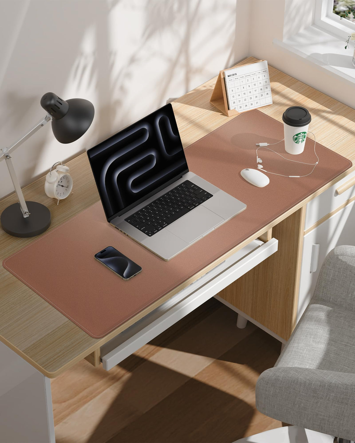 Large Desk Mat - 48" x 17"Leather Desk Pad Protector, Office Desk Mat, Non-Slip PU Leather Large