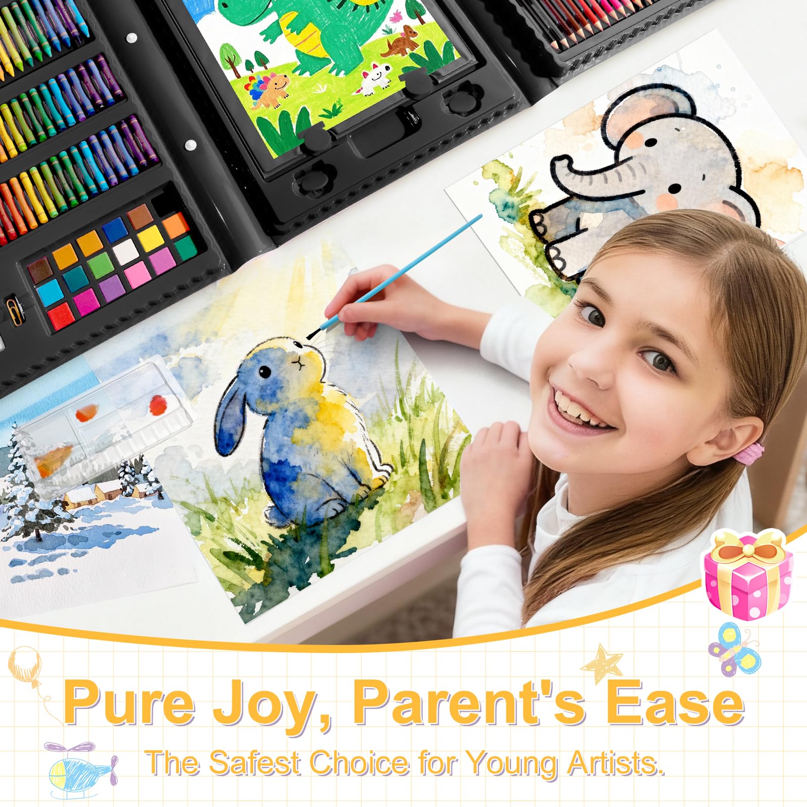 GOTIDEAL Kids Art Kit, Art Supplies for Kids, 210 PCS Art Set, Black