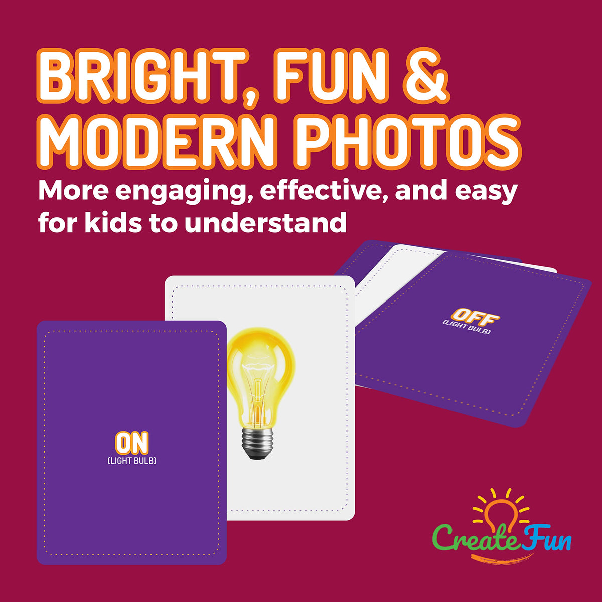 CreateFun Opposites Flash Cards, 50 Realistic Matching Photo Cards,25 Pairs