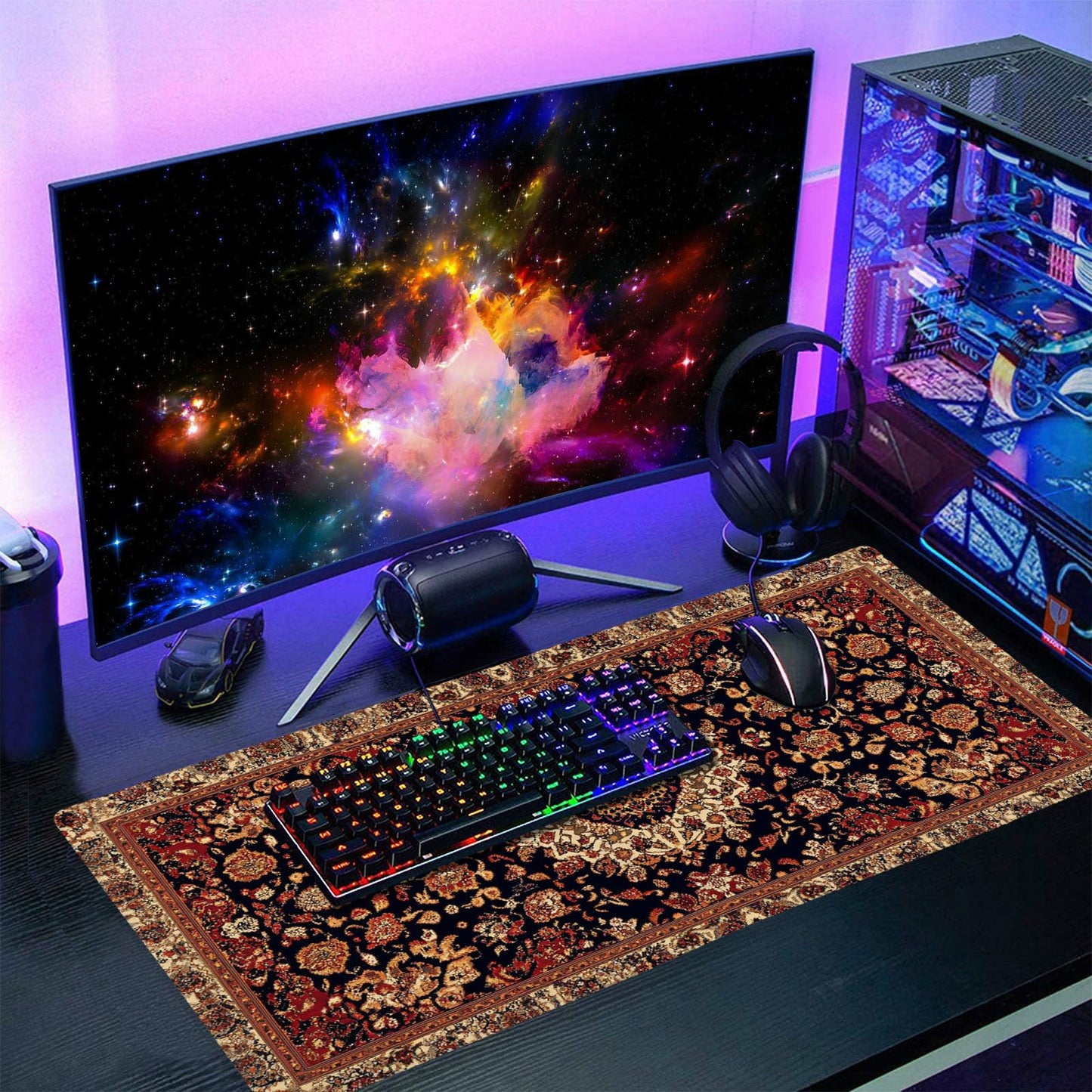 Vintage Rug Gaming Mouse Pad XXL Dark Brown Retro Carpet Aesthetic Extended Large Mat Mousepad Desk
