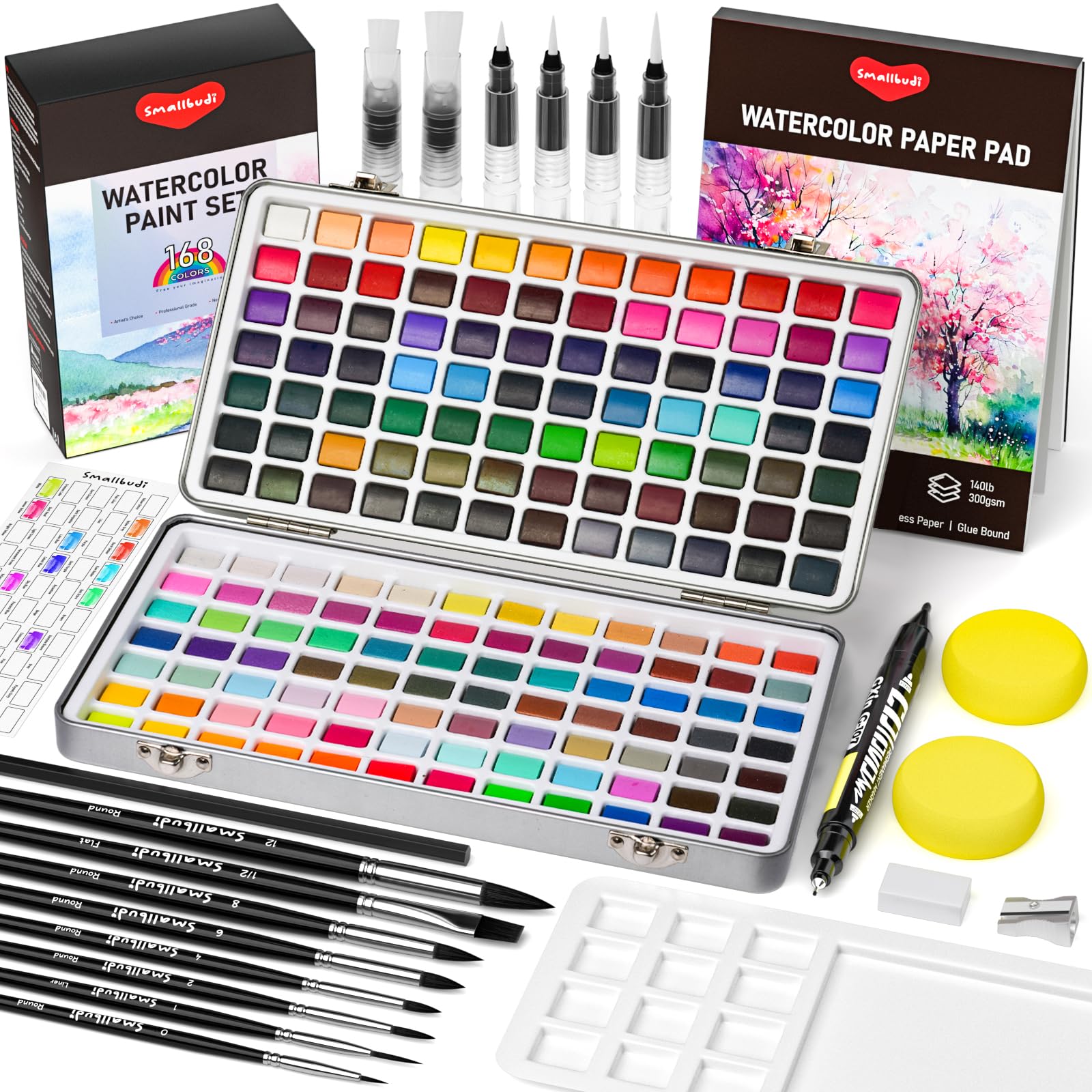 Smallbudi All in One Watercolor Paint Set 168 Colors with Portable Box