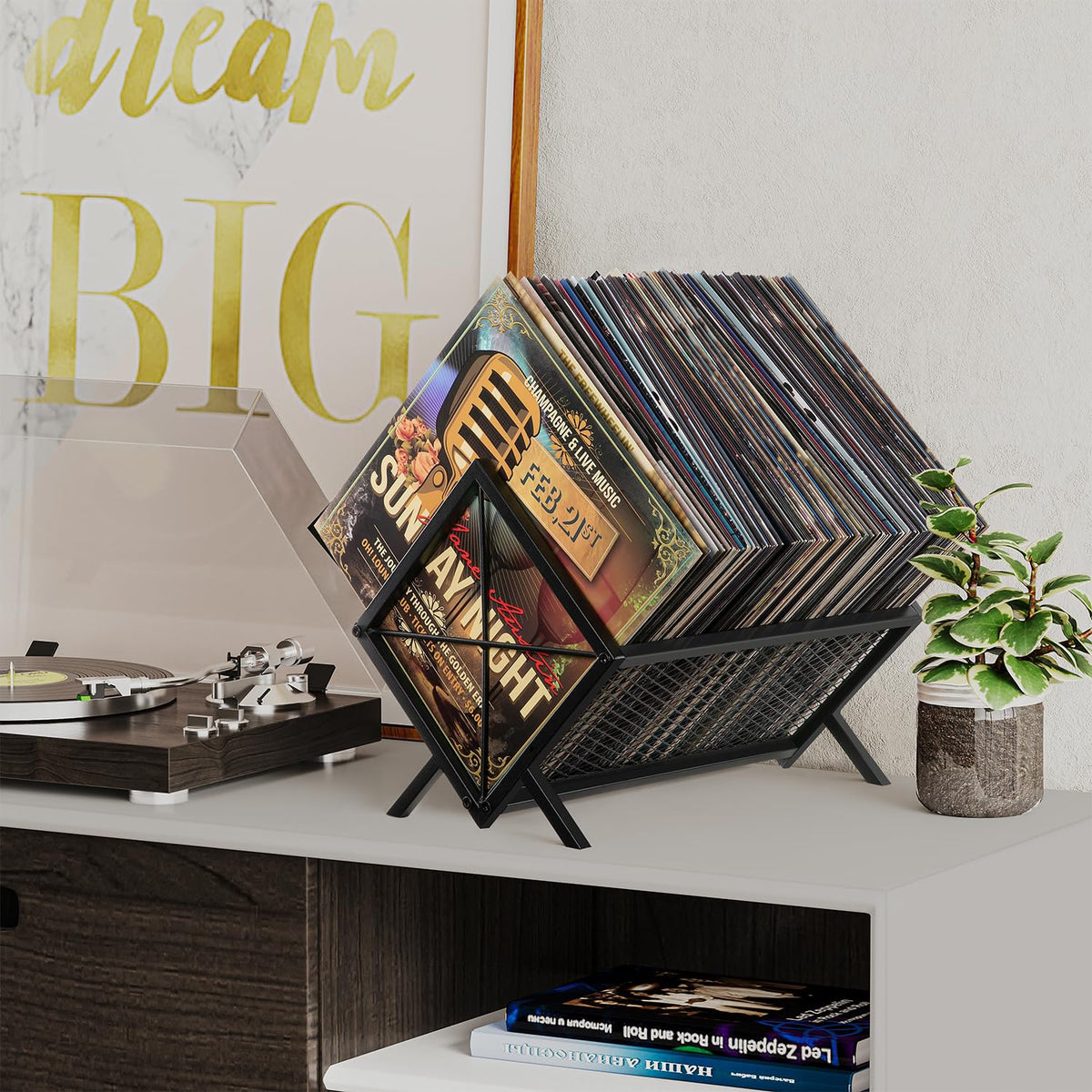 YINMIT Vinyl Record Storage Holder - 80-100 LP Vinyl Organizer, Metal Record Display Rack, Quick