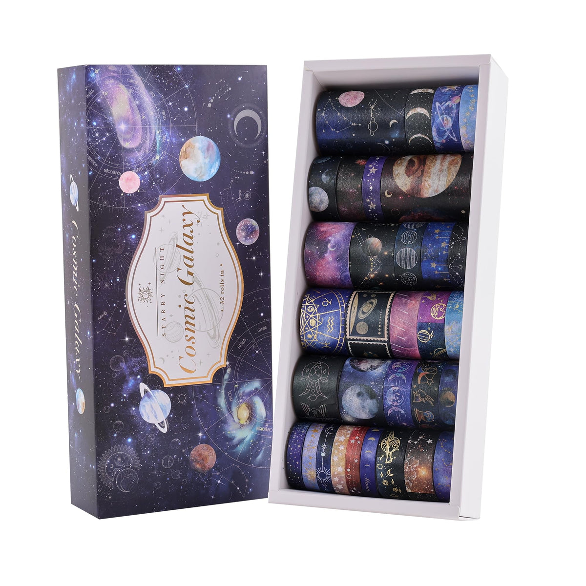 32 Rolls Washi Tape Set, Gold Foil Galaxy Decorative Masking Tape Constellation, Stars, Celestial