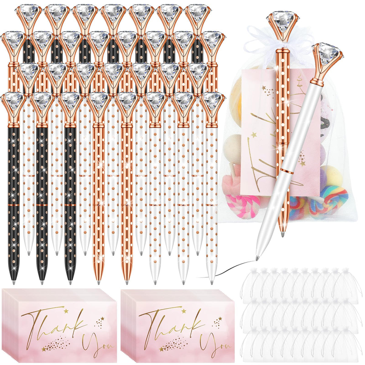 Yeaqee 91 Pcs Bridal Shower Pens Set, Black, White, Rose Gold, Dot Style