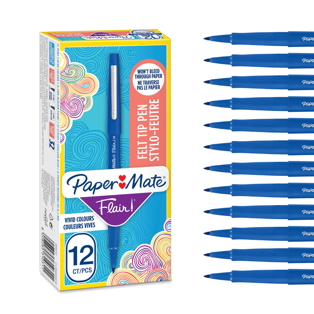 Paper Mate Flair Felt Tip Pens | Medium Point (0.7 mm) Writing Pens | Blue | for Writing, Drawing &
