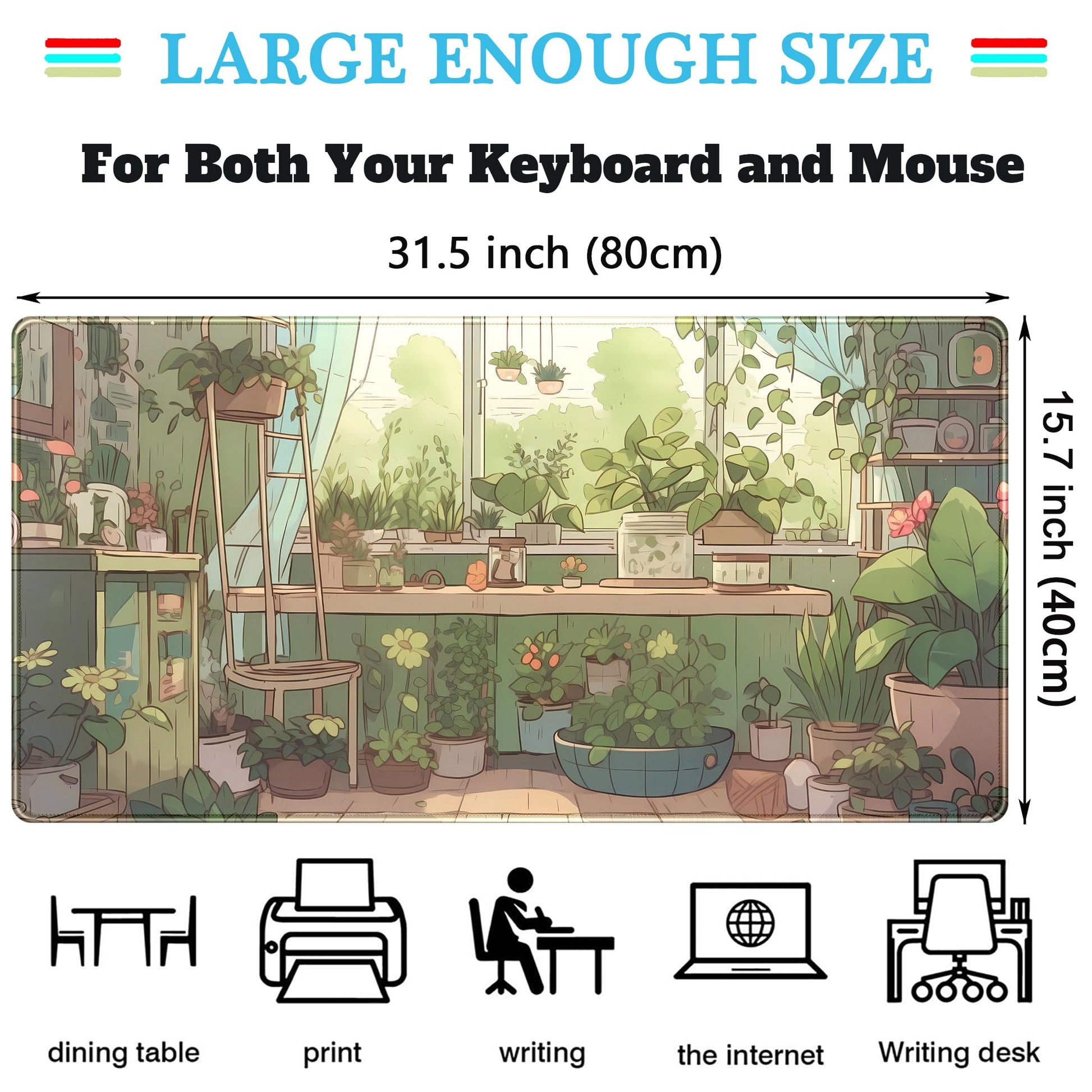 Cute Desk Mat Green Plants Gaming Mouse Pad XXL Large Extended Sage Laptop Keyboard and Mouse Mat