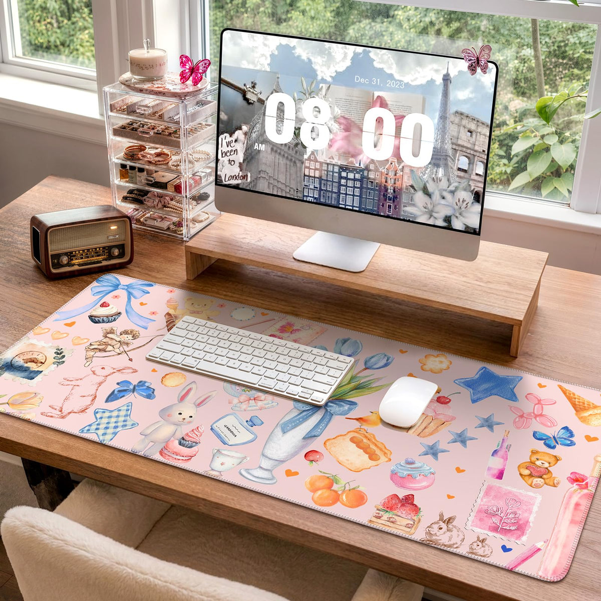 iCasso Pink Desk Mat, Cute Mouse Pad Decor, 35.4 x 15.7in Office Decor