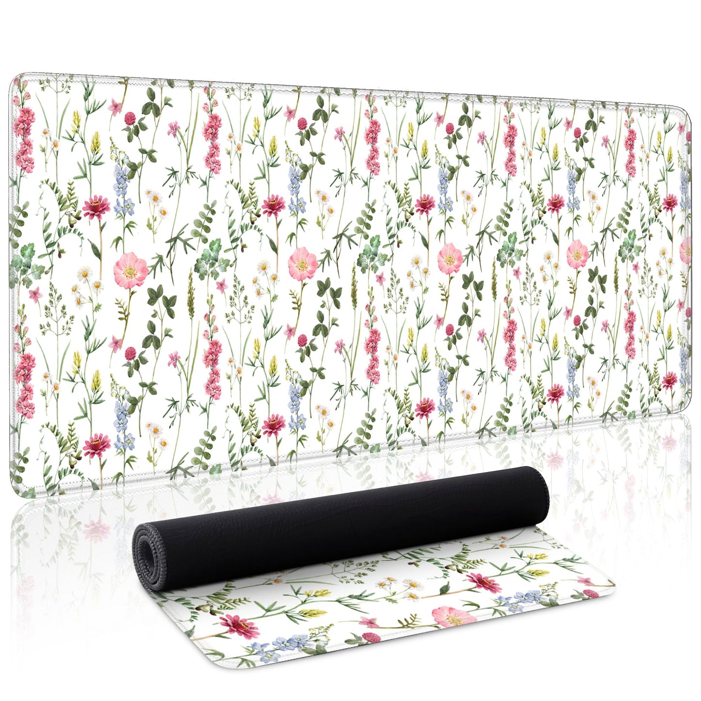 White Kawaii Flower Mouse Pad Large Desk Mat Extended Keyboard Mouse Pad Cute Mousepad with