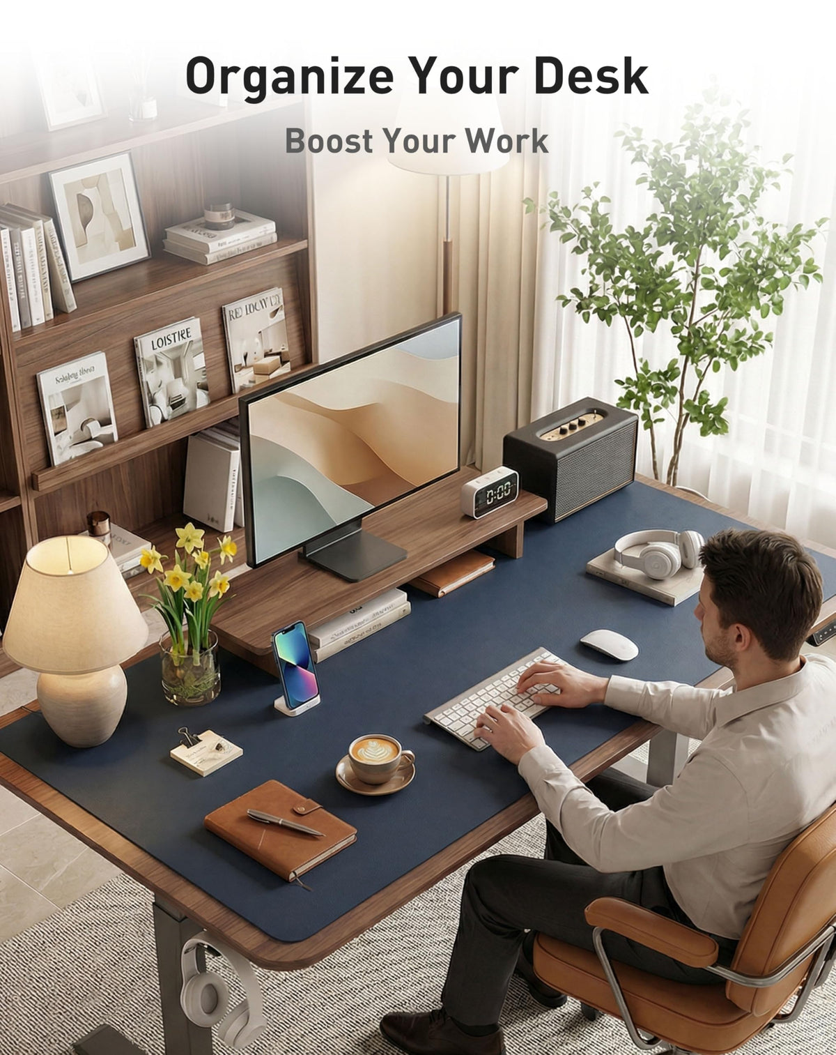 Aothia Faux Leather Desk Mat - Large Mouse Pad, Non-Slip PU Leather Blotter, Waterproof Writing