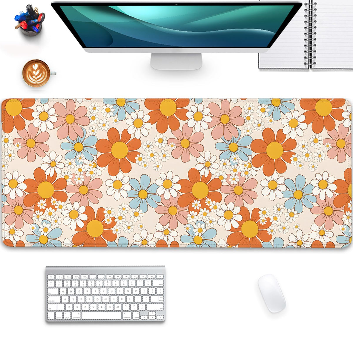 Vintage Floral Mouse Pad Daisy Desk Pad,Retro Flower Mouse Mat,Floral Desk Mat Mouse Mat for