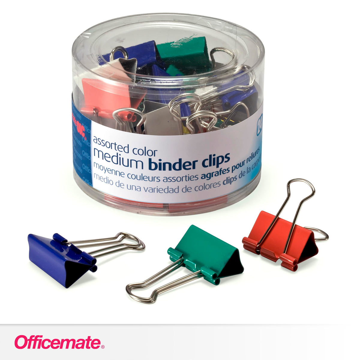 Officemate OIC-31029 Binder Clips, Metal, Assorted Colors, Medium, 24-Pack