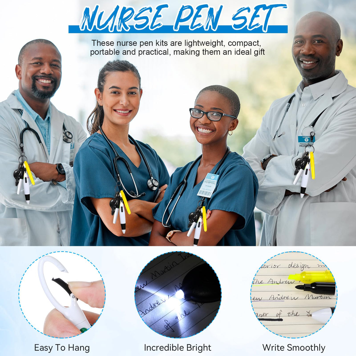 Glenmal 72 Pcs Nurse Pen Set for Badge Reel Mini Pens, Simple