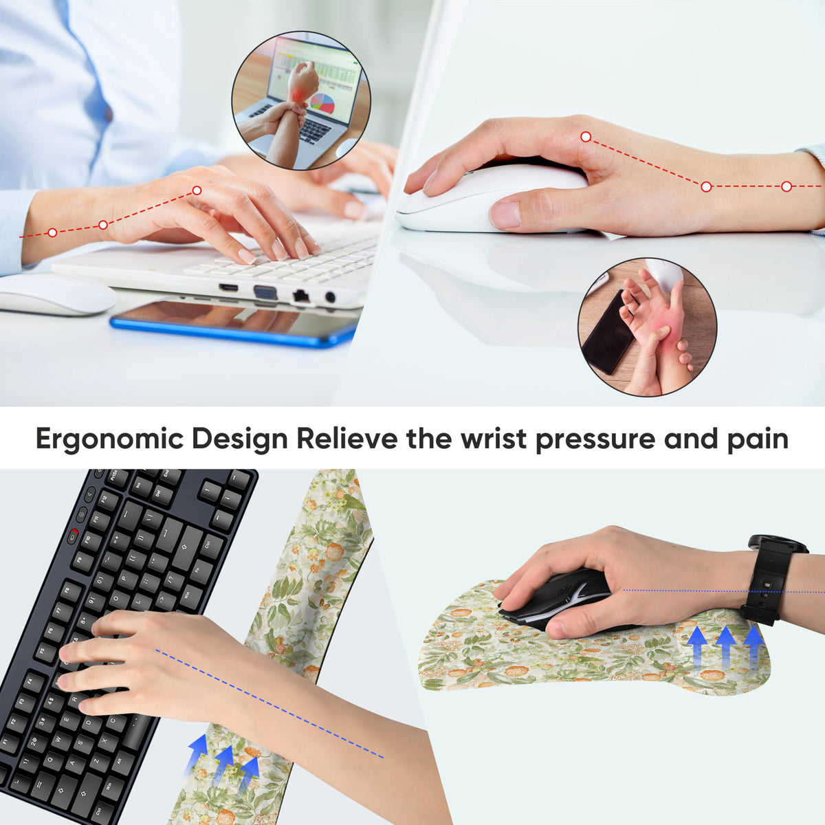 RICHEN Mouse Pad and Keyboard Wrist Rest, 3-in-1 Computer Mousepad and Coaster Set, Non-Slip