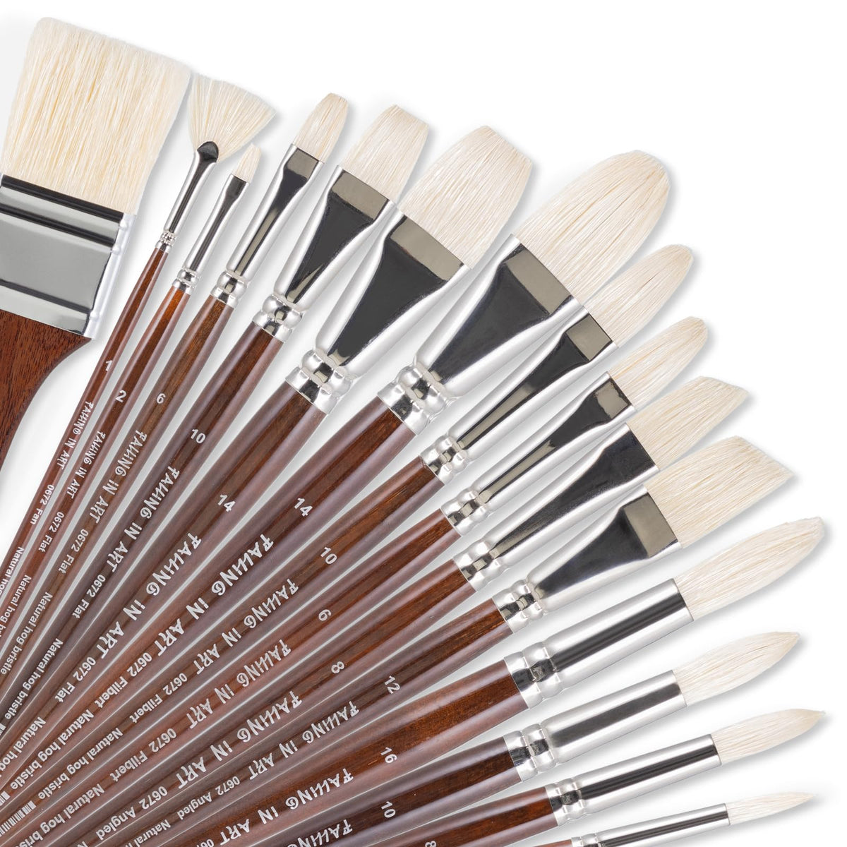 Falling in Art 15 Pcs Professional Oil Paint Brush Set, Natural Hog Bristle