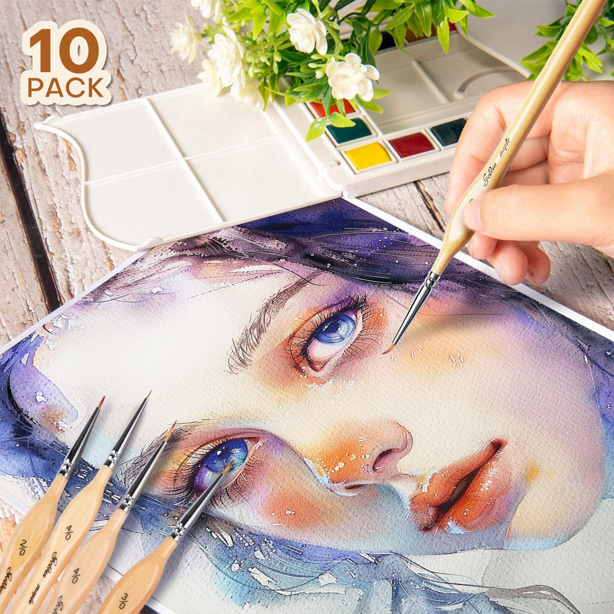 Golden Maple Miniature Paint Brushes 10pcs Detail Paint Brushes Flat Angle Filbert Fine Detail