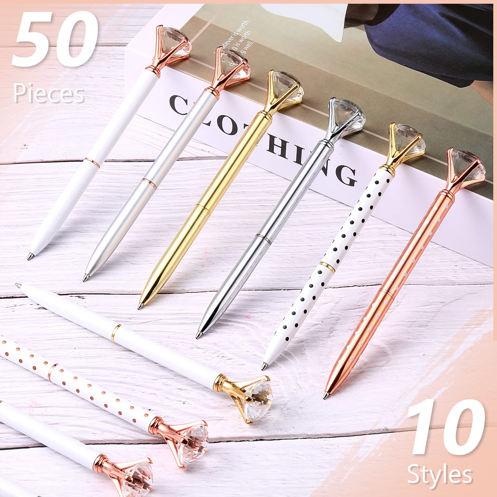 Leinuosen 50 Pcs Diamond Bridal Showers Pen Bulk, Light Color