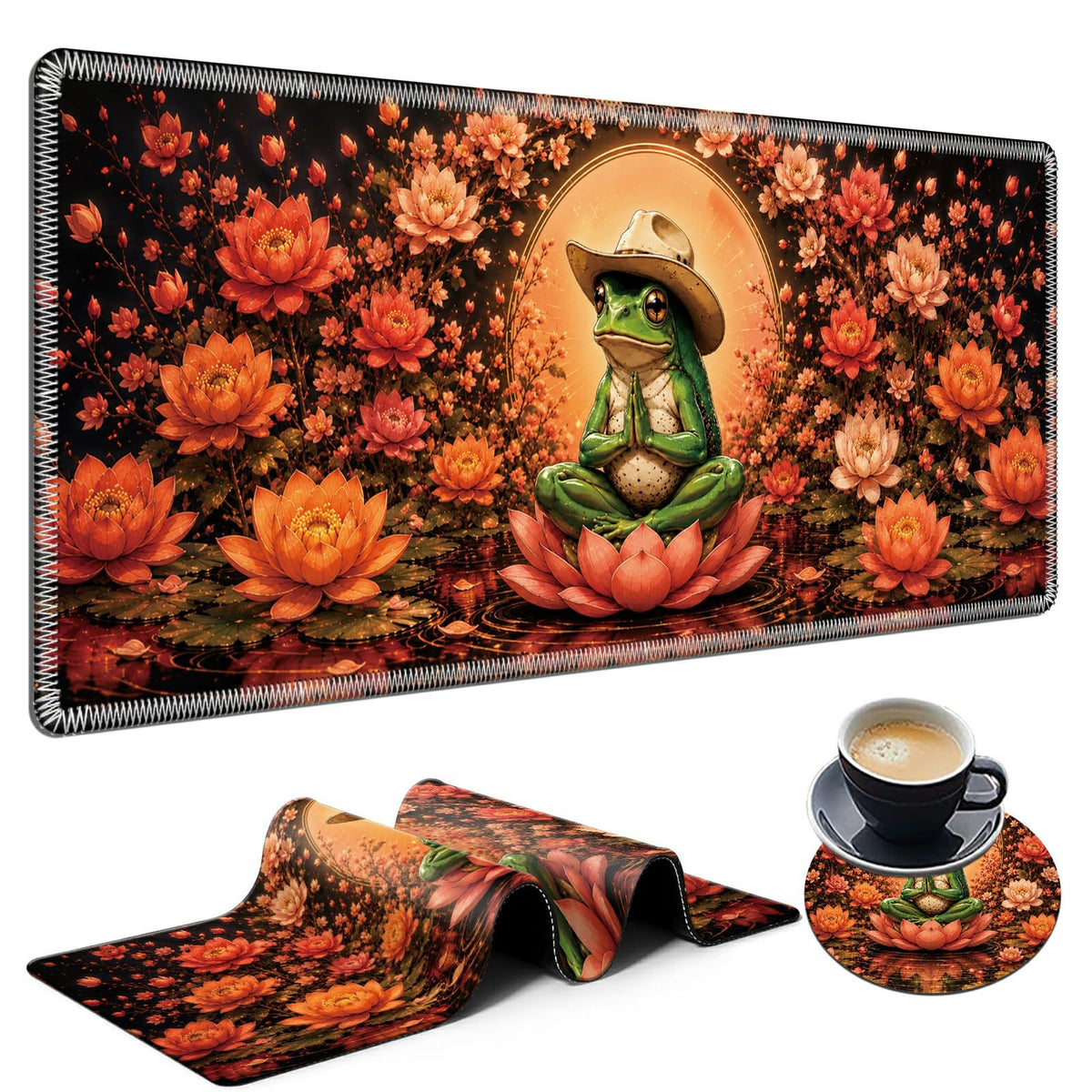 Lotus Cowboy Frog Large Mouse Pad, 31.5 x 11.8 in Extended Desk Mat