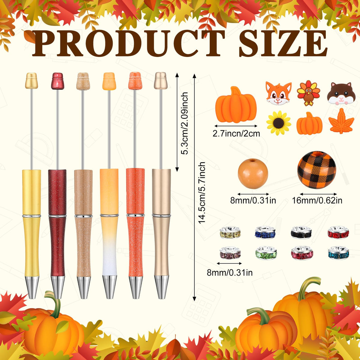 Ctosree 36 Sets Fall Thanksgiving Beadable Pens Beads Black Ink, Turkey