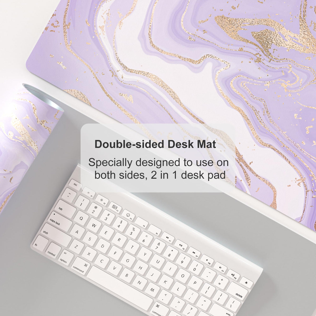 Faux Leather Large Mouse Pad, Office Desk Mat, 31.5"x15.7", Violet Marble