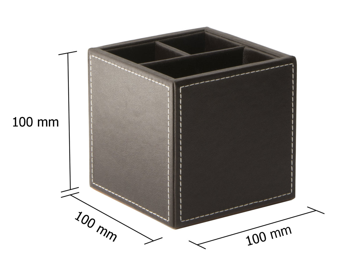 OSCO Faux Leather Square Pen Pot - Brown