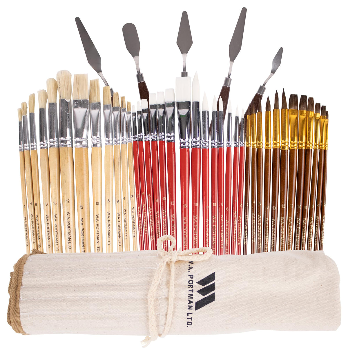 WA Portman 38pc Professional Acrylic Paint Brush Set with 5 Palette Knives