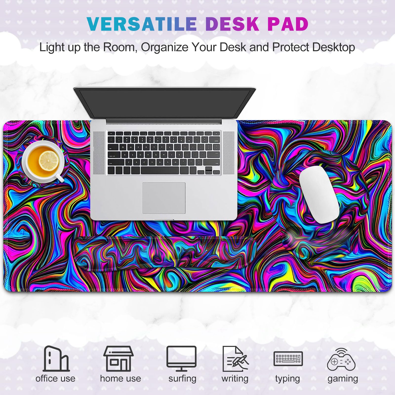 Gaming Mouse Pad, Large Desk Mat, Cute Desk Pad Protector, 4in1 XXL Mousepad + Keyboard Wrist