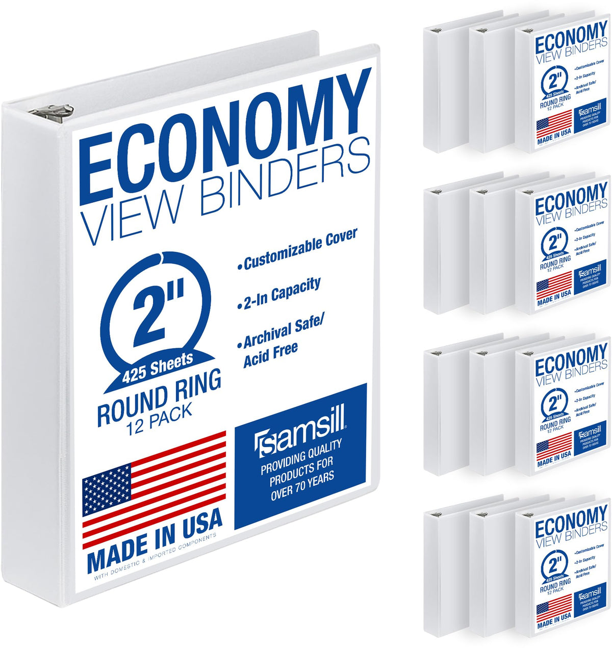 Samsill 2 Inch 3 Ring Binders, Economy Round Ring, Clear View Cover, 425 Sheet Capacity - for