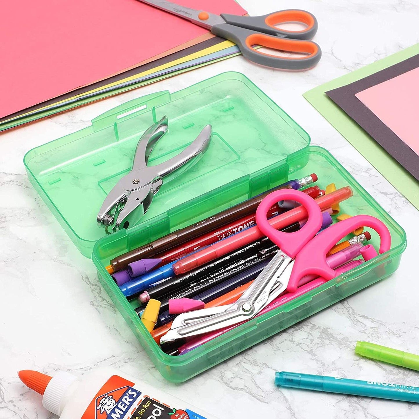 Juvale 4-Pack Large Capacity Plastic Pencil Boxes for Student School Pens, Markers, Crayons