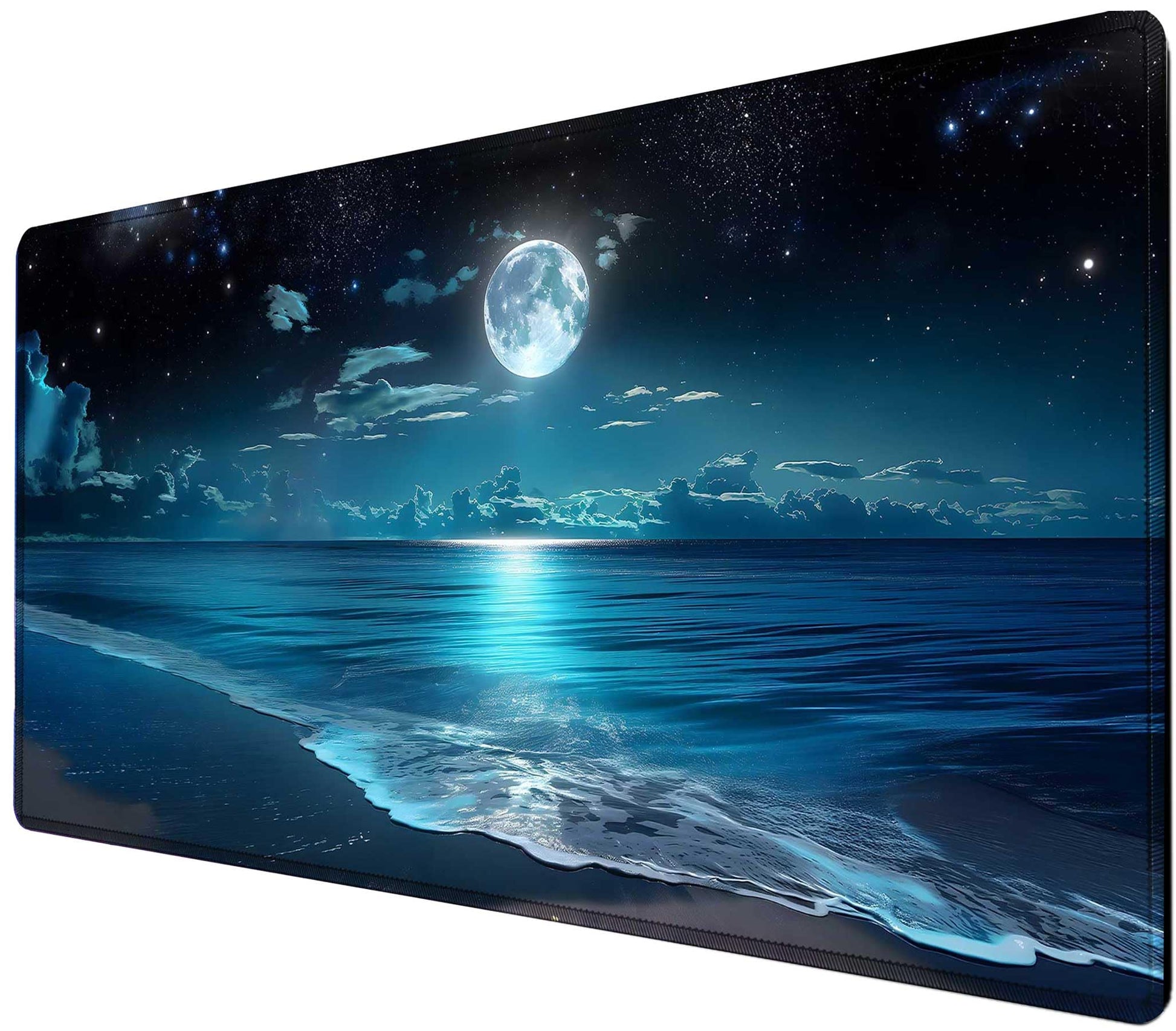 Moon Illuminating The Clear Blue Ocean Design Large Mouse pad,Large Extended Gaming Mouse Pad with