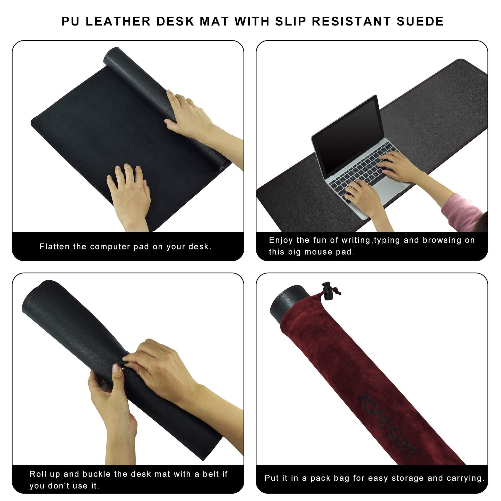 ZORESYN XL Large PU Leather Mouse Pad, Black, 55" x 24"