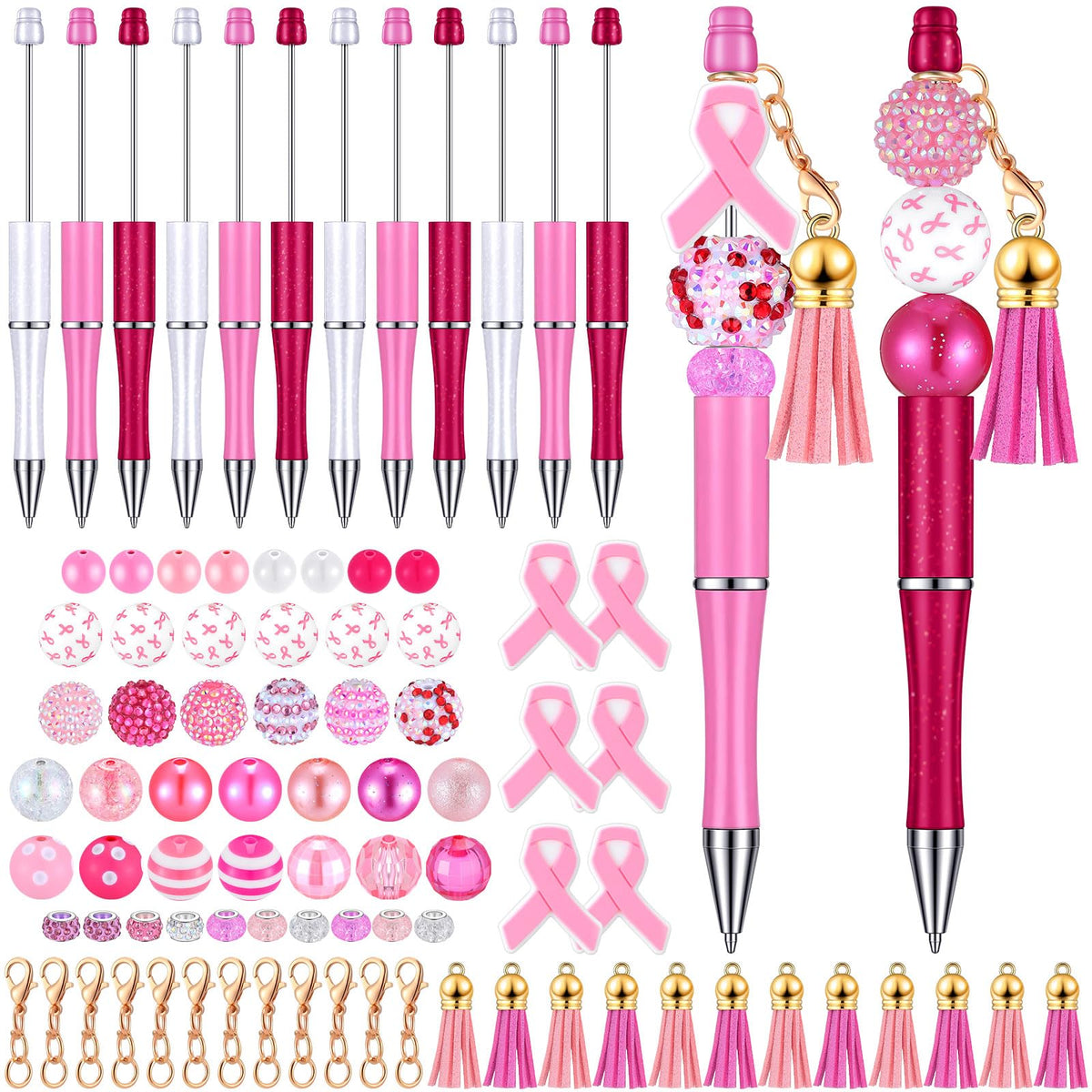 Tinlade 12 Beadable Pens Bulk with 50 Beads Multicolor DIY, Pretty Style