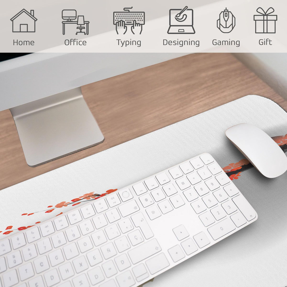 Ambesonne Japanese Computer Mouse Pad, Koi Carp Fish Couple Swimming Cherry Blossom Sakura Branch