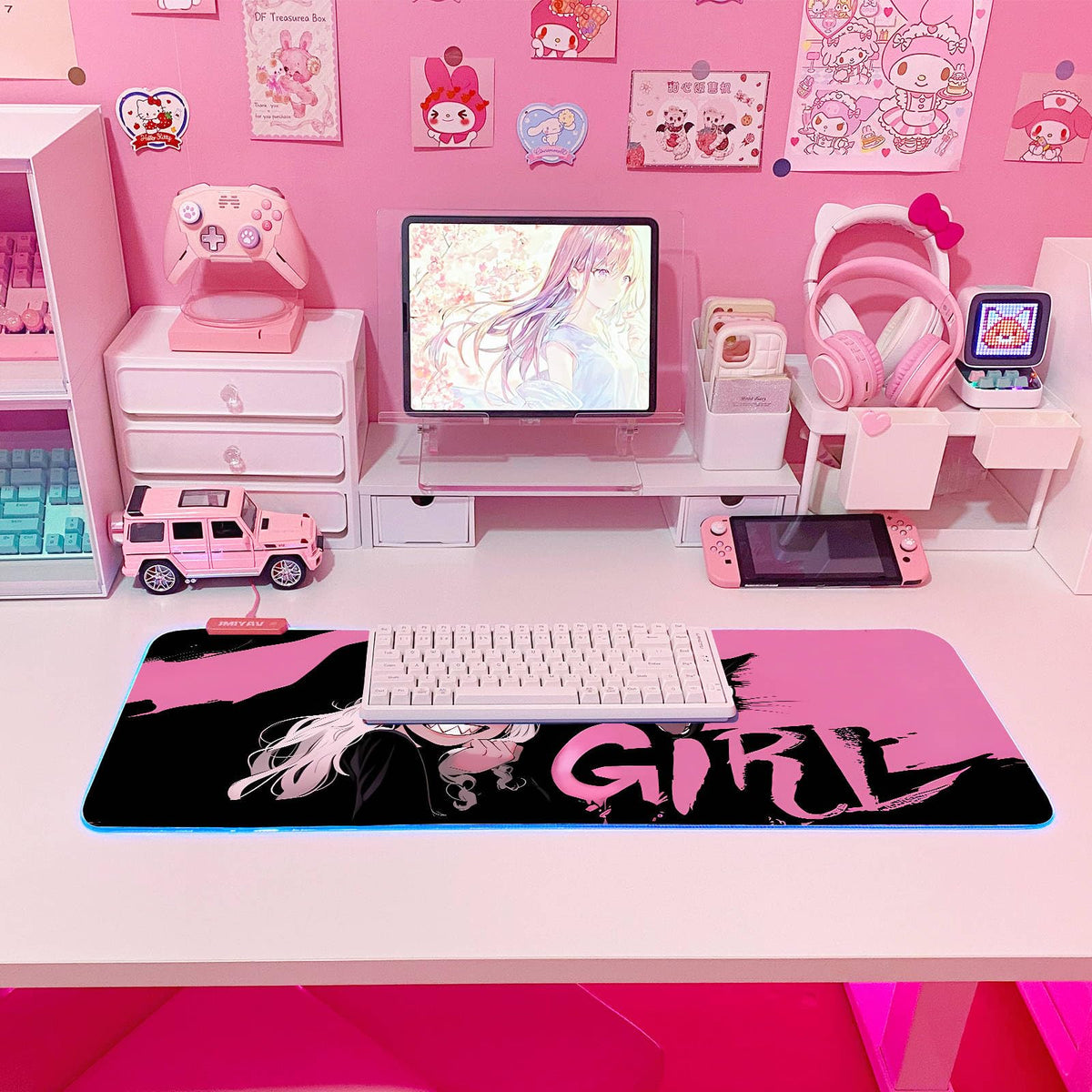 JMIYAV Pink RGB Gaming Mouse Pad 31.5x12 Inch PC XL Large Extended Glowing Led Light Up Desk Pad