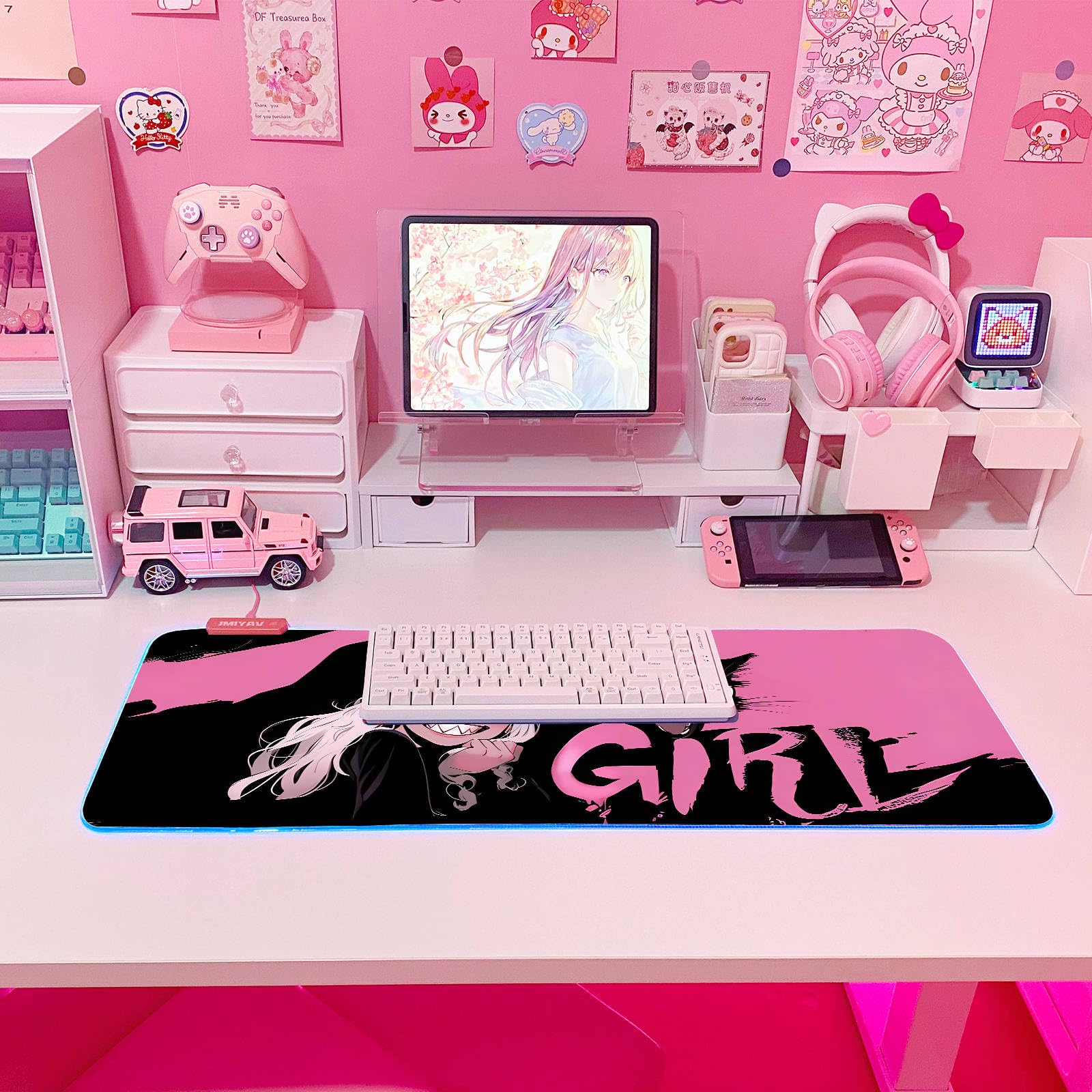 JMIYAV Pink RGB Gaming Mouse Pad 31.5x12 Inch PC XL Large Extended Glowing Led Light Up Desk Pad