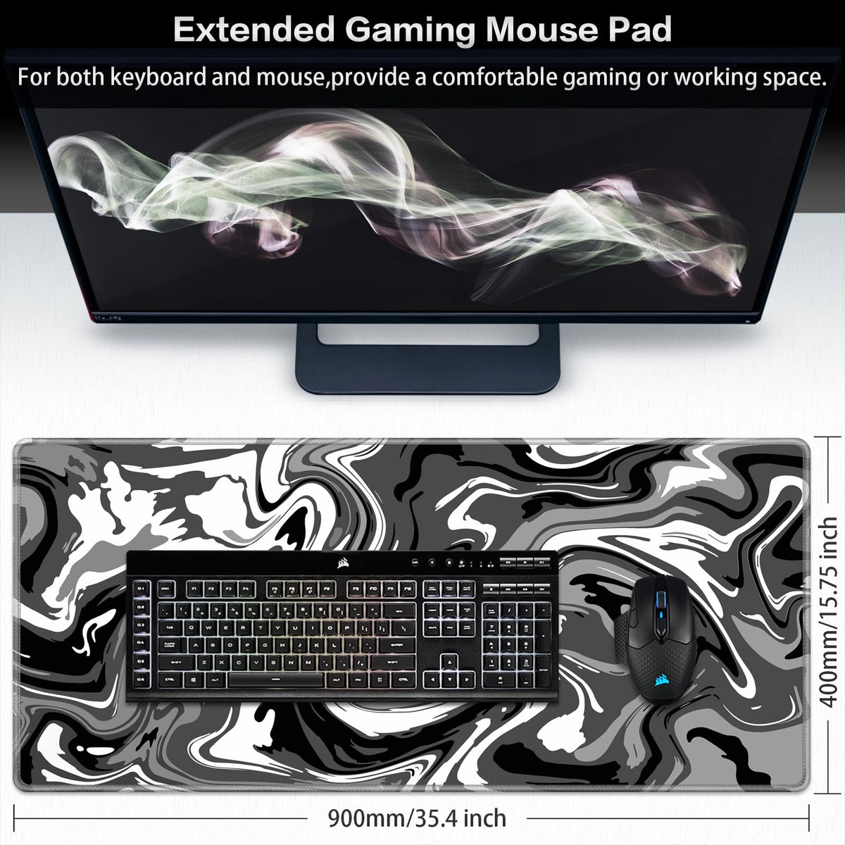 Canjoy Gaming Mouse Pad, 35.4x15.8inch Fluid Large Mouse Pads for Desk