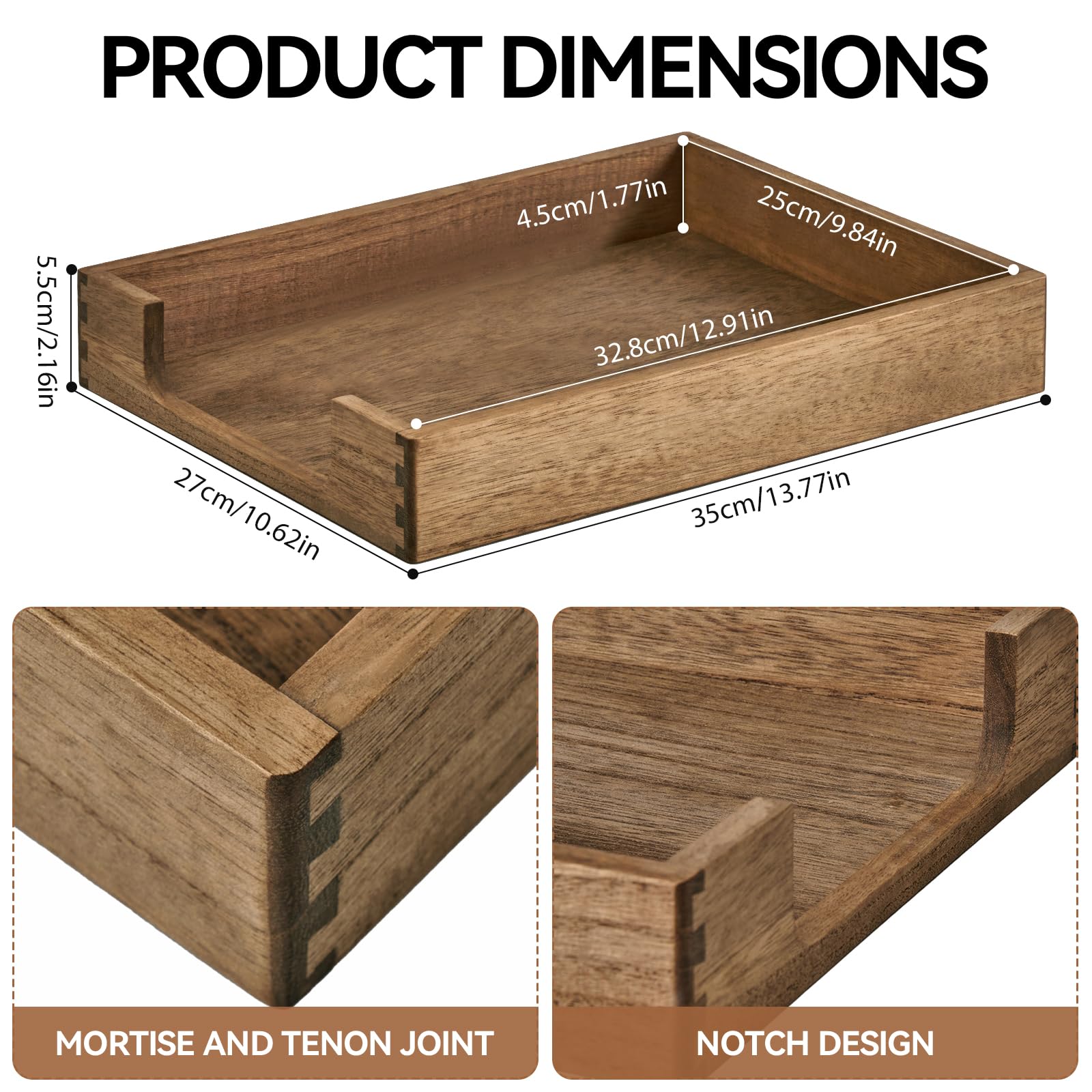 KIRIGEN Wooden Letter Tray, Single-Tier Paper Organizer for Desk, Brown TP