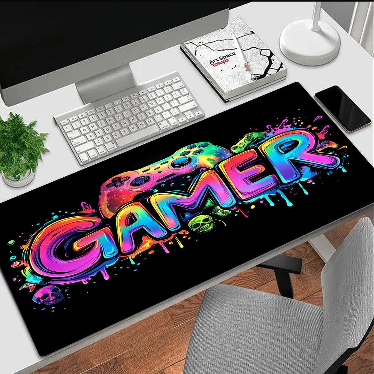 SparkLia Gamer Gaming Mouse Pad, Blacklight Game Controller Horror Skull Waterproof Large Mouse