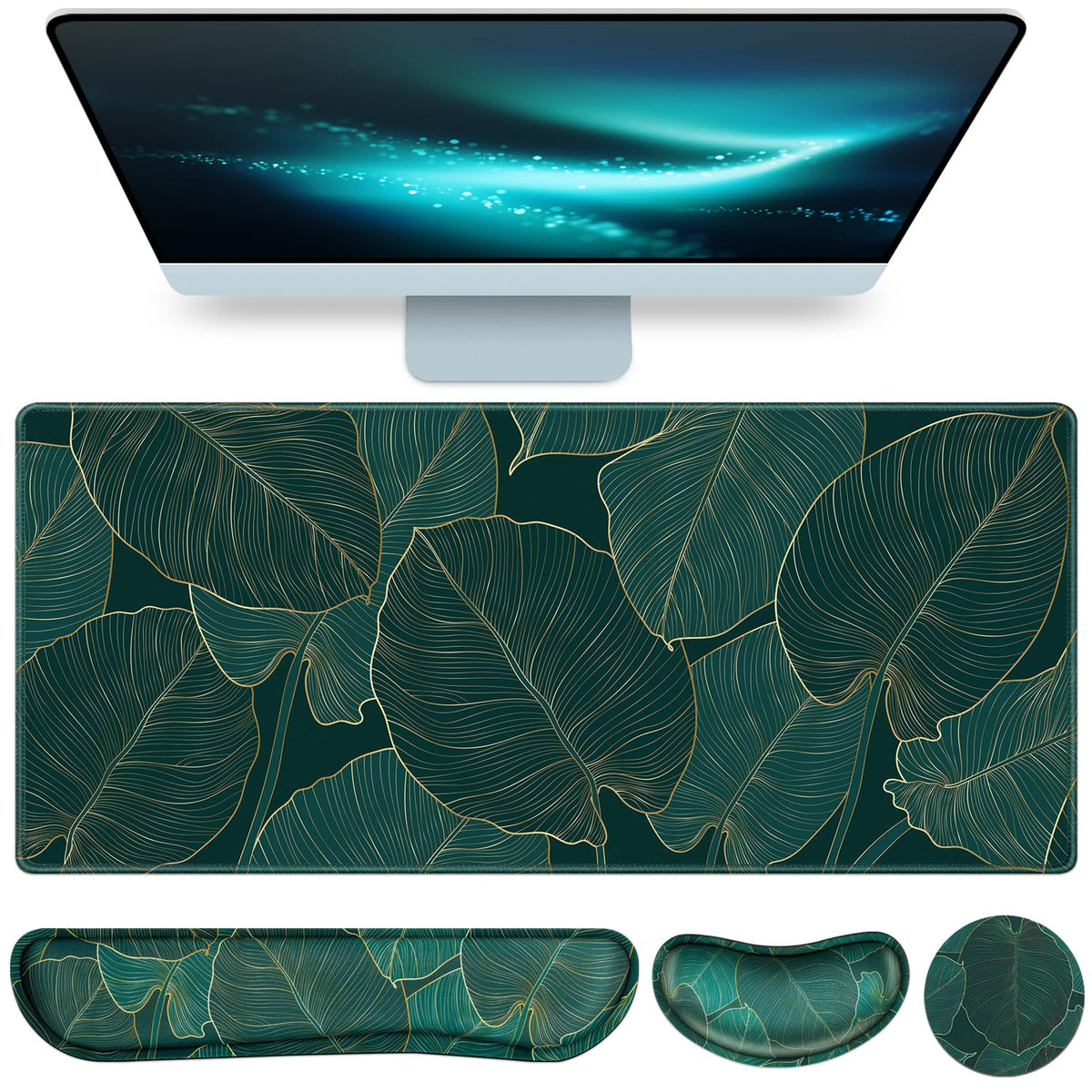 Desk Mat, Large Gaming Mouse Pad with Wrist Rest, 4 in1