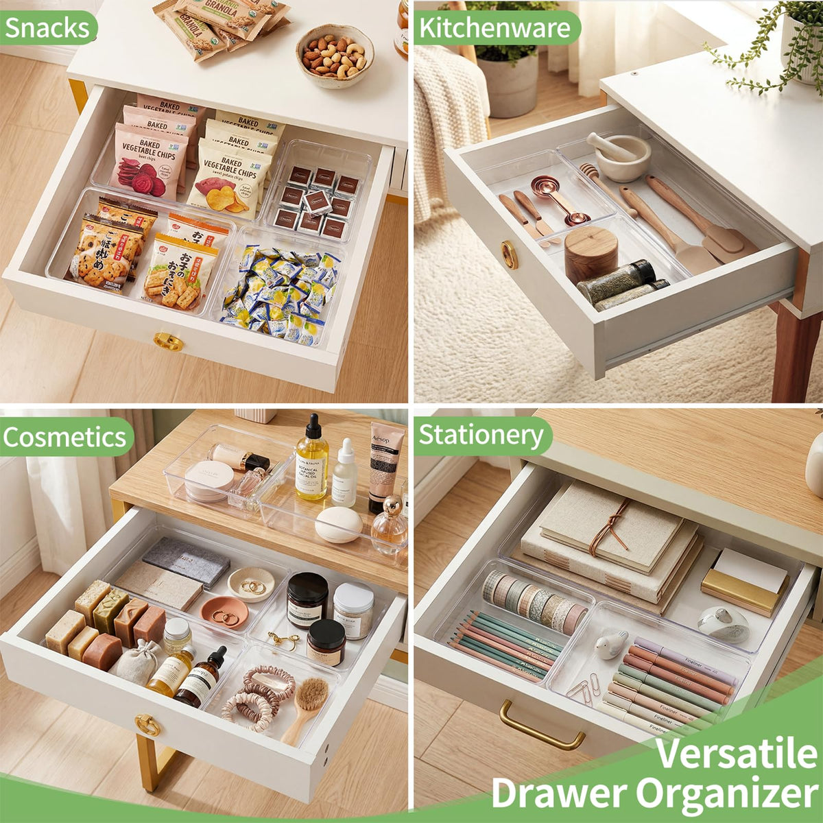 DUHARS 8 PCS Clear Plastic Drawer Organizer Tray, Acrylic Vanity Bathroom Drawer Organizers Trays